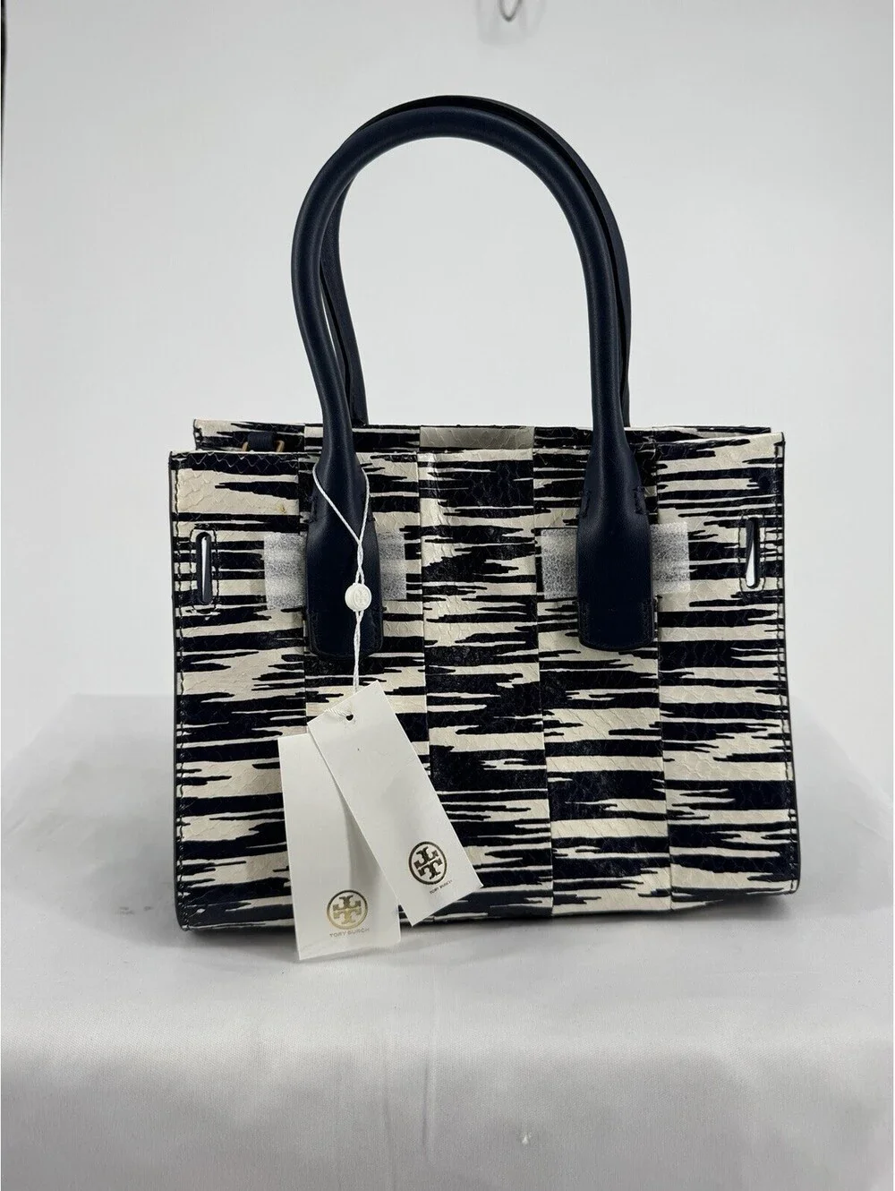 Tory Burch purse womens  gemini link snake small tote navy space dye designer